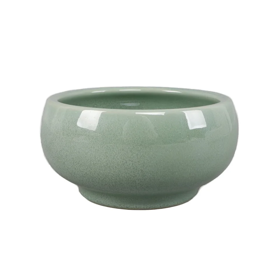 Green Reactive Glaze Ceramic Planter with Drainage