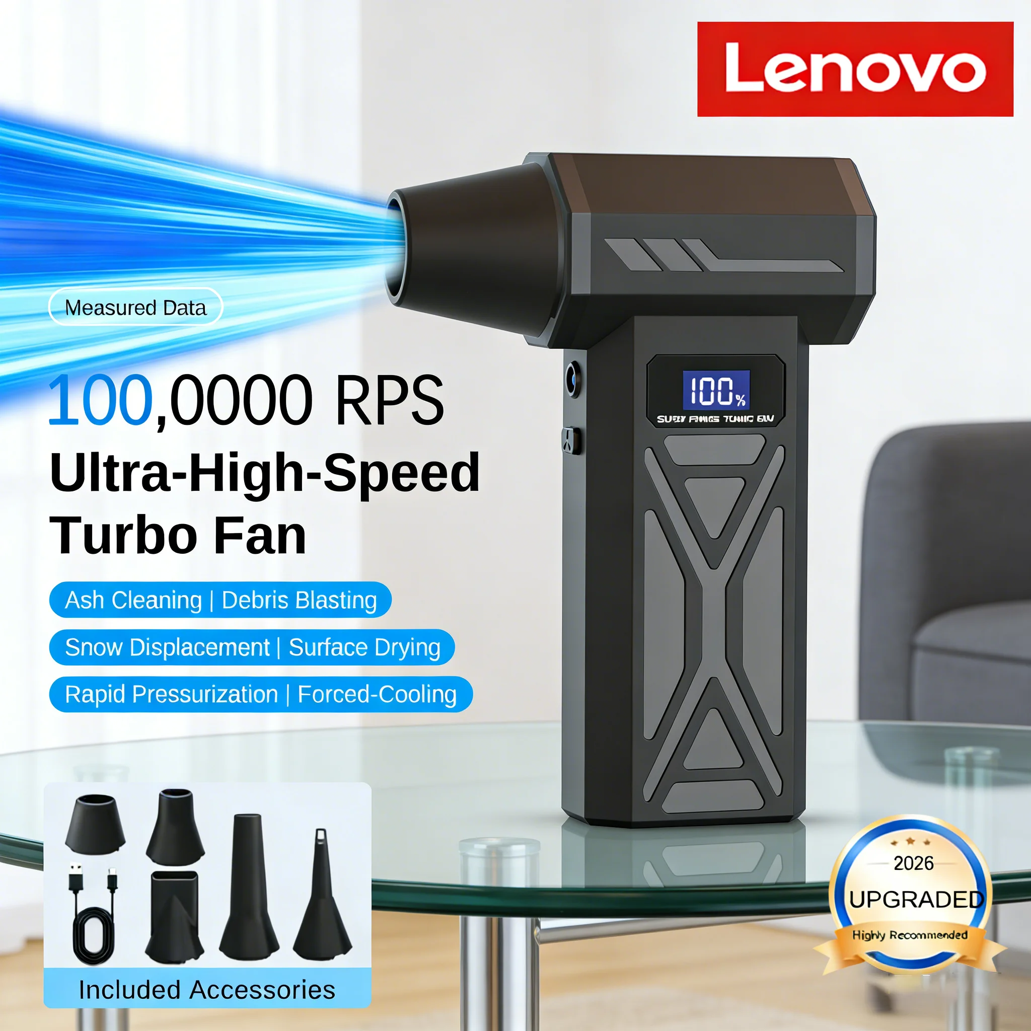 레노버 1000000 RPS 터보 팬 휴대용 송풍기 5노즐 USB-C 소형 먼지 제..