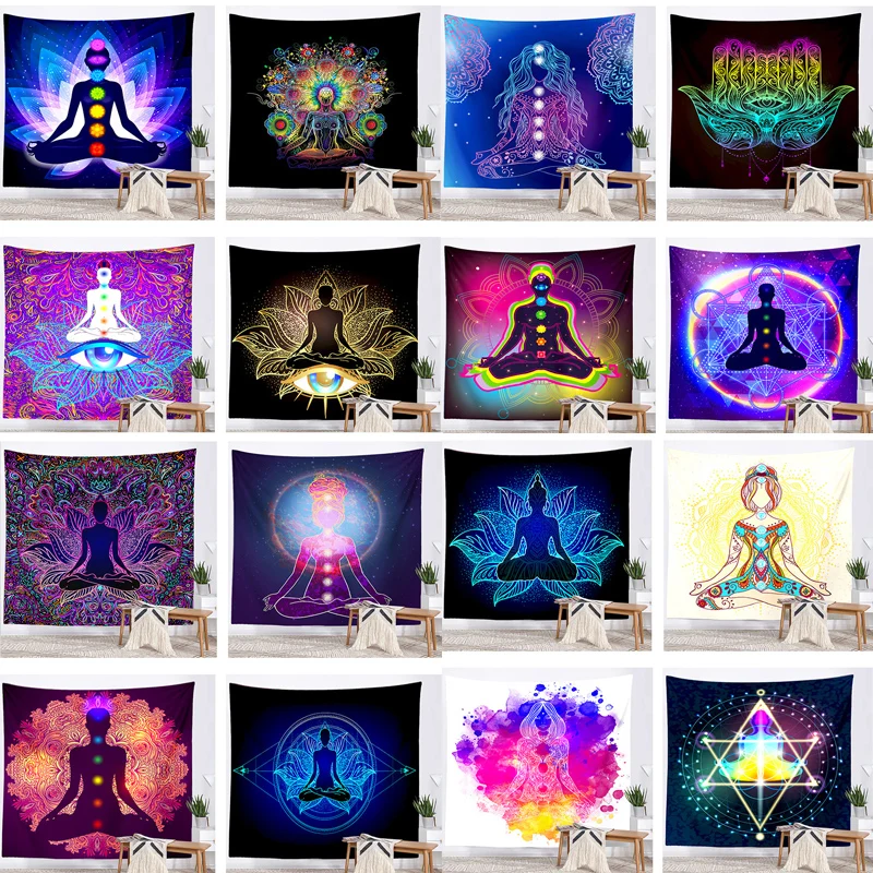 Seven Chakra Tapestry India Buddha Meditation Tapestry Wall Mount Mandala Tapestry Wall Cloth Psychedelic Yoga Carpet Decoration 1