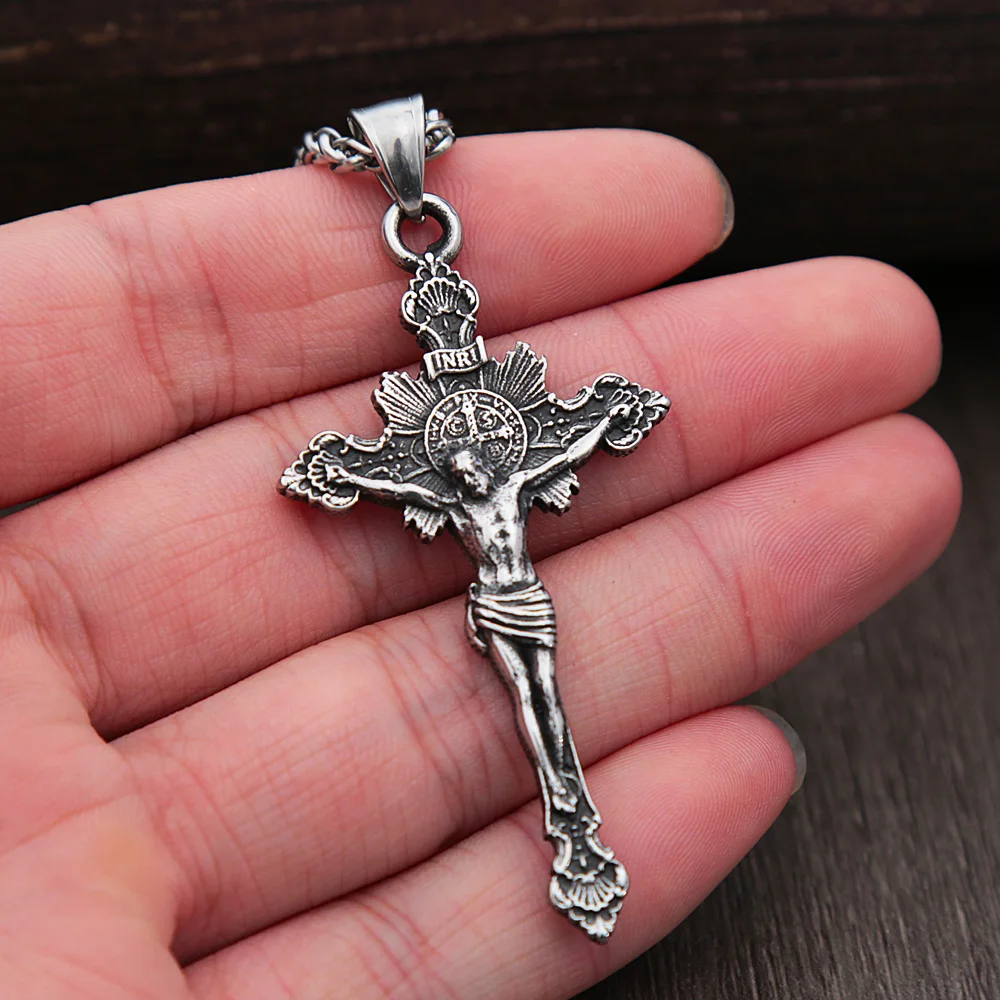 Collier Chapelet Croix Catholique, Perles de Prière en Bois Naturel