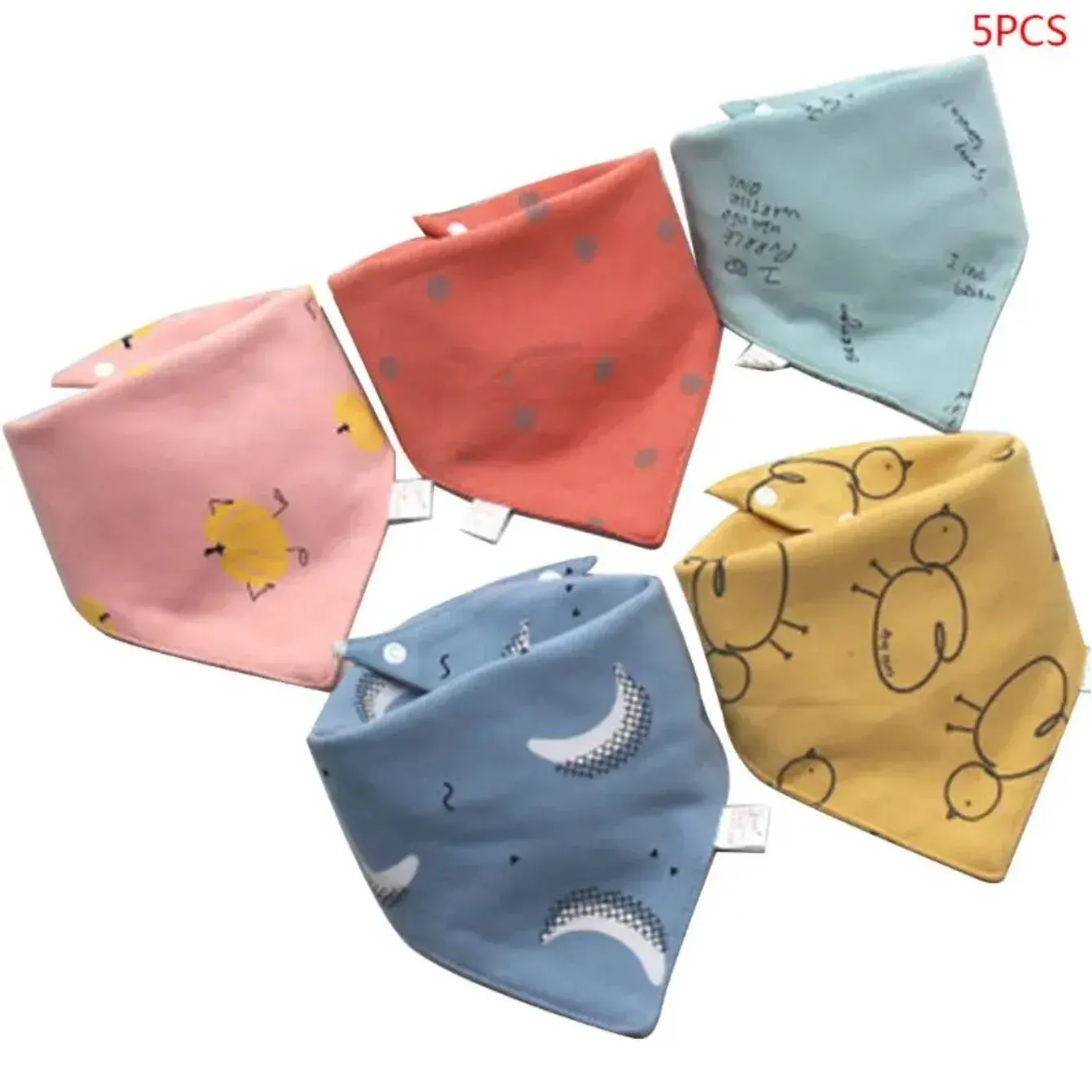 Baby Bib 5pcs Baby Bibs Scarf Headscarf Bandana Triangle Towel Bibs Drip Towel Pretty Colourful Cartoon Printing Designs