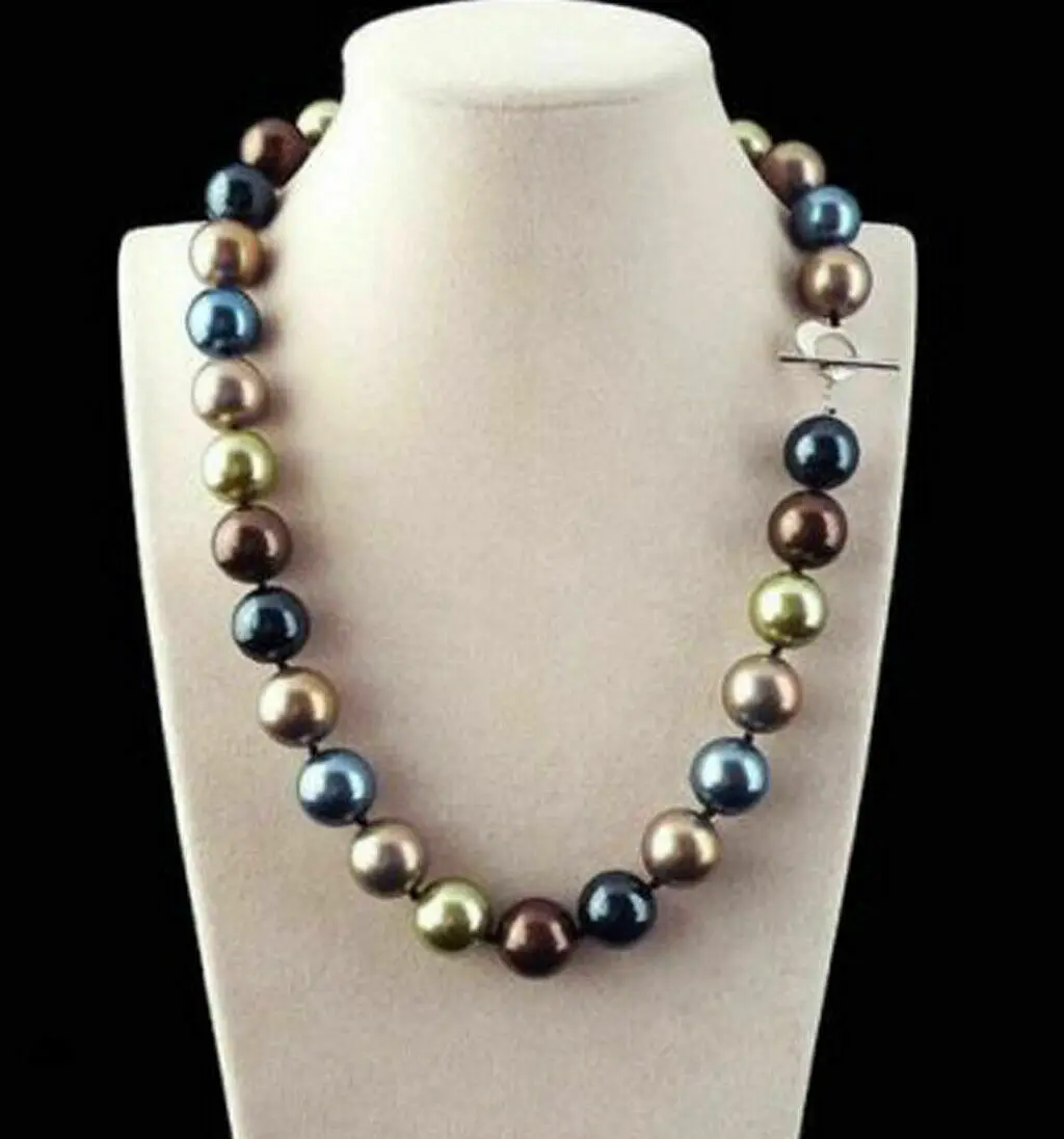 12mm Multicolor South Sea Shell Pearl Round Beads Necklace AAA