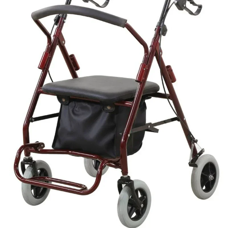 Aluminum Alloy Elderly Shopping Handcart, Push-and-Sit Capability, Four-Wheel Foldable Cart, Seating Mobility Walker 5