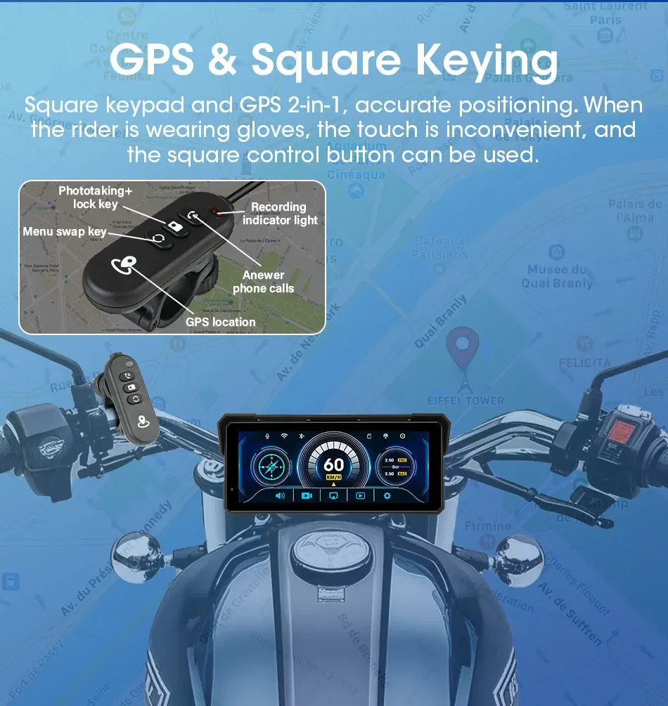 8,1 Zoll großer Bildschirm tragbare GPS-Navigation Motorrad DVR Wireless CarPlay Android Auto mit Dual Bluetooth IPX7 wasserdicht – Detail 10
