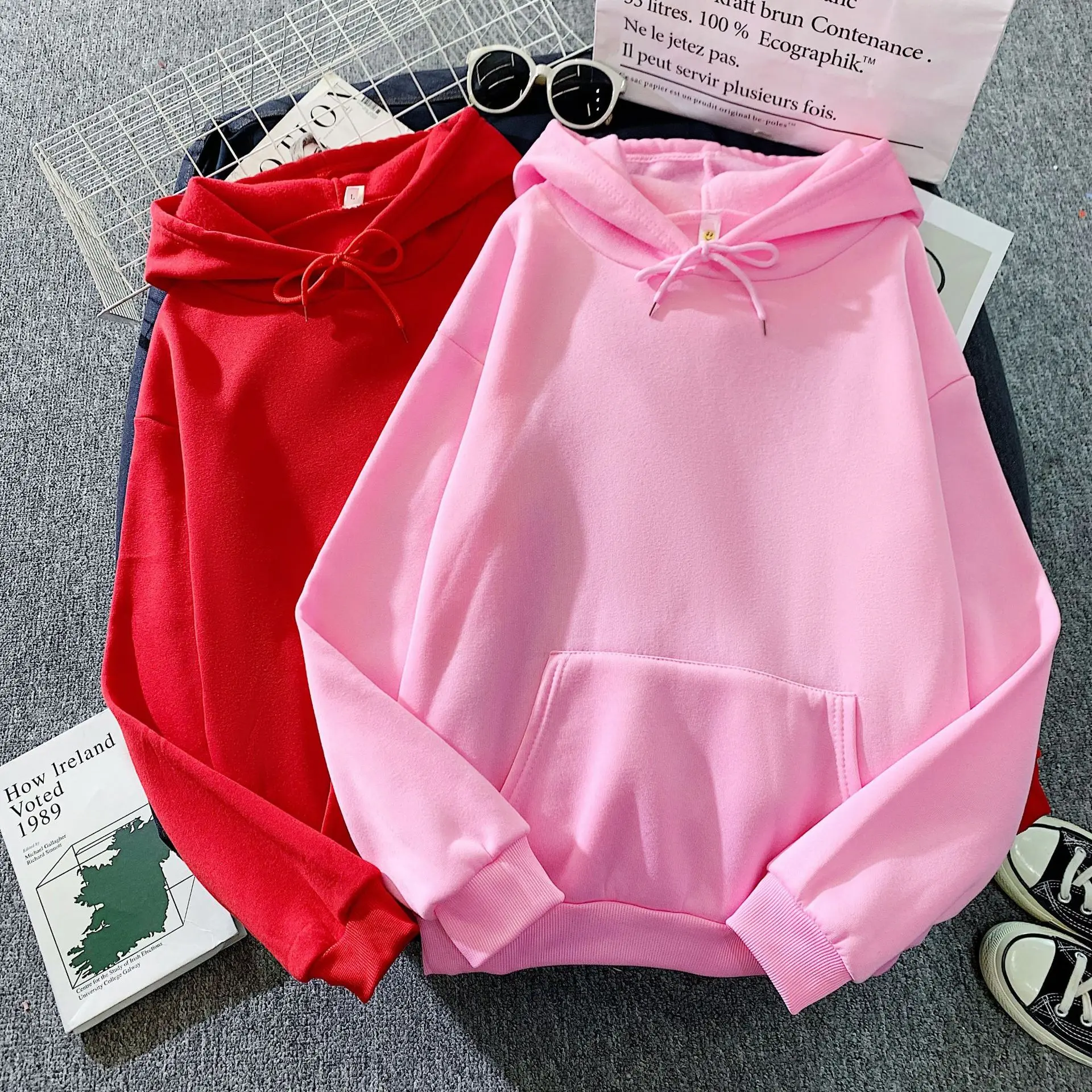 

Spring Autumn Men's And Women's Solid Color Long Sleeves Hooded Pullover Sweatshirt Solid Color Sports Hoodie Sweatshirt