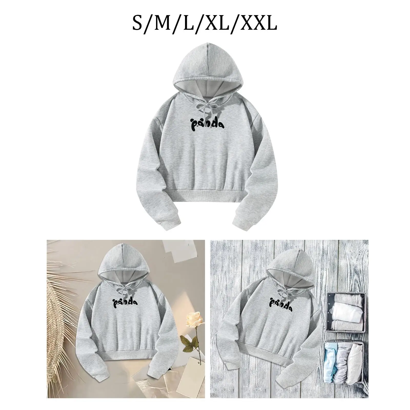 Sweatshirt Black Letters Grey Athletic Cozy Long Sleeve Comfortable Fall Cloth Stylish Women Casual Hoodie Sport Pullover Hoodie