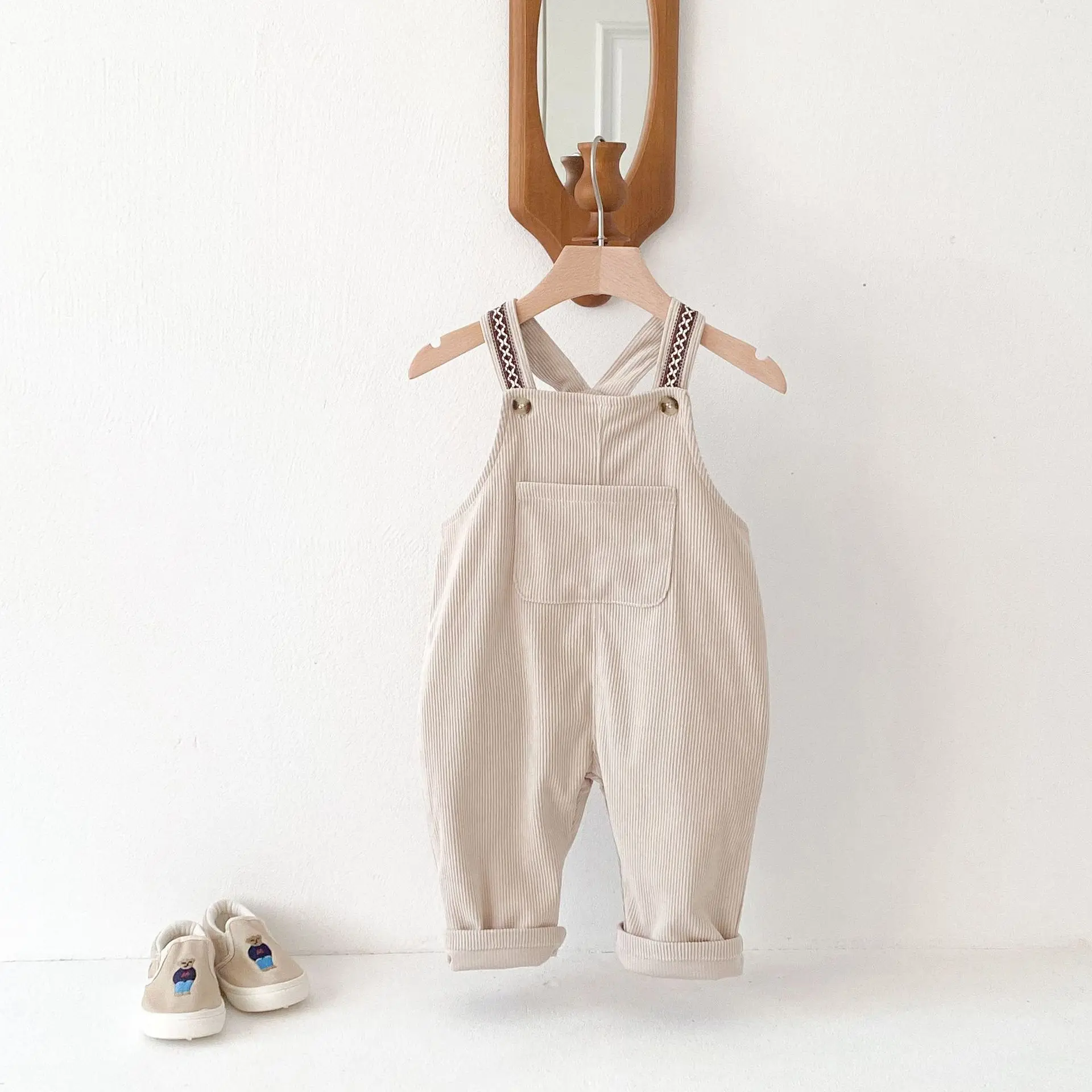 2025 Spring New Children Loose Corduroy Overalls Baby Girls Solid Casual Pants Boys Comfortable Strap Trousers Kids Clothes