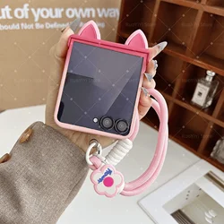 Korean Cute Cat Ears Black Portable Rope Phone Case - Samsung Z Flip8 (D)