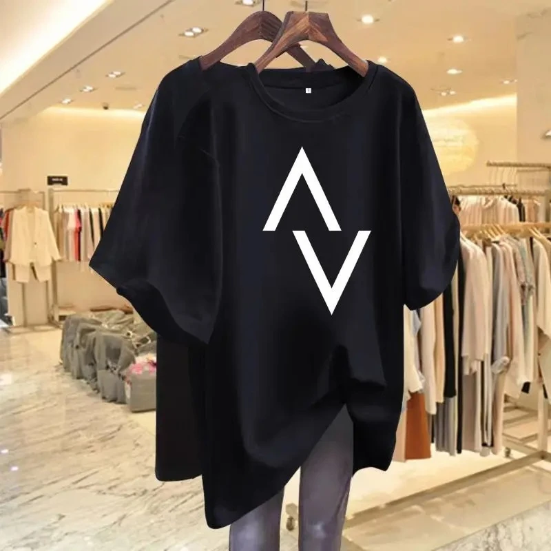 Women's Clothing Short Sleeved Cotton Casual Loose T-shirt Fashion Printed Y2k 4XL Basic Pullover Summer O-neck Top T-shirt Cotton T Shirt T Shirt