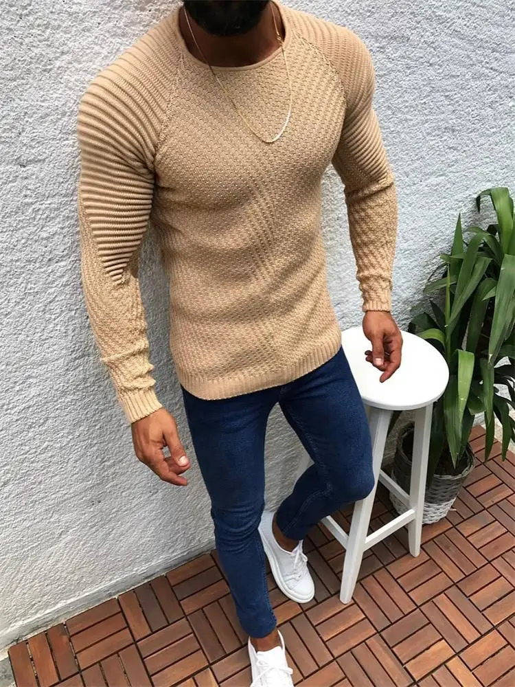 Men's Sweater Spring And Autumn New Slim Solid Color Men Style Casual Large Size Sweater