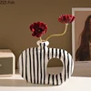 Zebra Stripes Ceramic Vase Artificial Flower Decorative Flowers Pots Desk Decoration Modern Floral Vases Room Aesthetic Decor 5