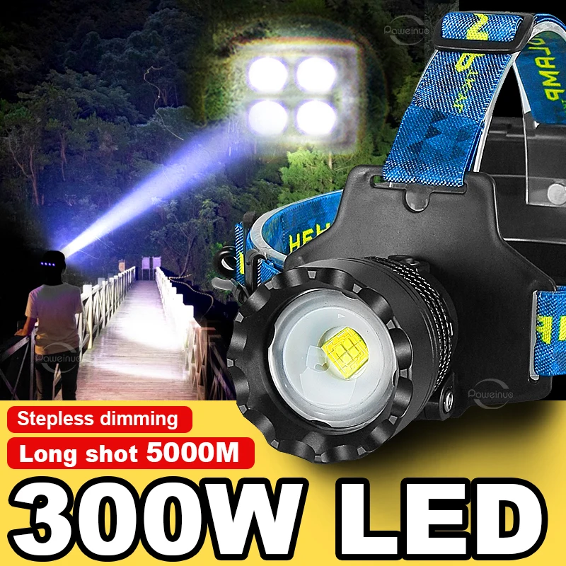 300000 LM linterna LED de alta potencia 300w recargable 5000 m lámpara de  campamento de pesca de alta potencia