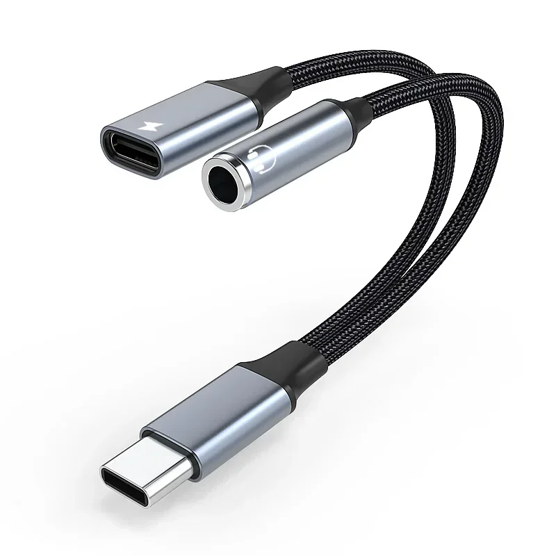 Adaptador USB tipo C a 3,5 mm para auriculares y cargador, 2 en 1