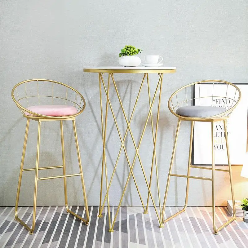 Скандинавский барный стул золотистый современный простой роскошный напольный дизайнерский одинарный металлический каркас с ножками кресло с откидывающейся спинкой кафе стул мебель для дома