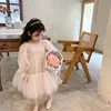 Girls' Spring and Autumn Dress2024New Children's Baby Girl Western Style Lace Splicing Puffy Gauze Princess Dress 3