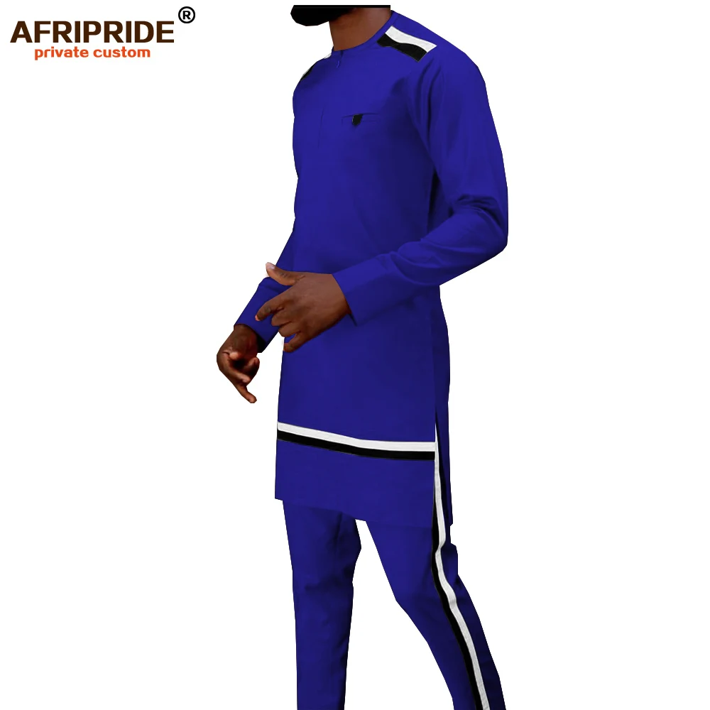 2019 Men`s Tracksuit African Dashiki Coats Shirts+ Ankara Pants 2 Piece Set Long Sleeve Blouse Tops Outwear AFRIPRIDE A1916037