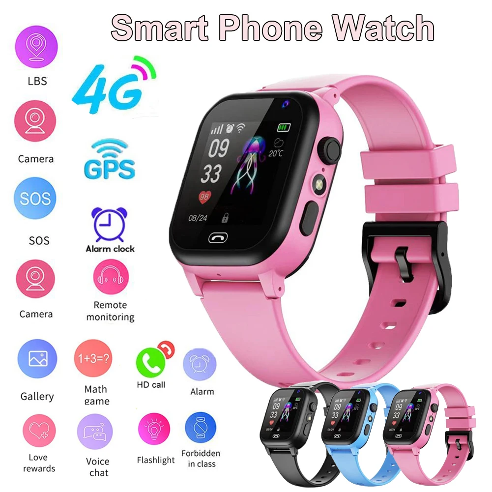 어린이용 방수 스마트 워치, SOS GPS 통화, LBS 추적기, 위치 SIM 카드 시계, 카메라 채팅, 소년 소녀 선물, 4G