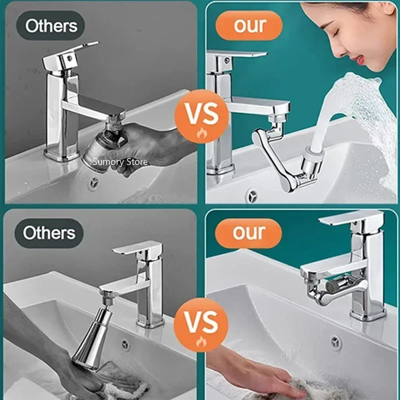 1080° Rotation Faucet Aerator Splash Dual Mode Kitchen Tap Extend Water Nozzle Faucet 22/24mm Adaptor Faucet Bubbler Robotic Arm