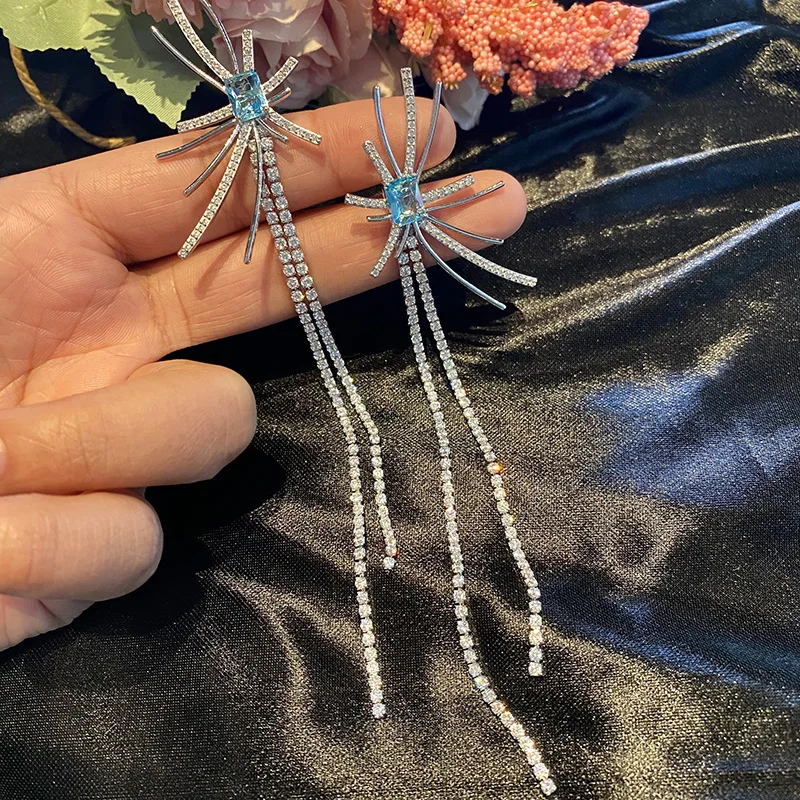 

Detachable Luxury Zircon Long Thread Tassel Hanging Dangle Earrings Women's Girl Trend Charms Party Dress Banquet Jewelry Gift