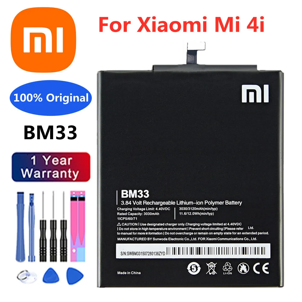 

Xiao Mi 100% Original BM33 Replacement Battery For Xiaomi Mi 4i Mi4i M4i 3120mAh Smart Mobile Phone Rechargable Batteries +Tools