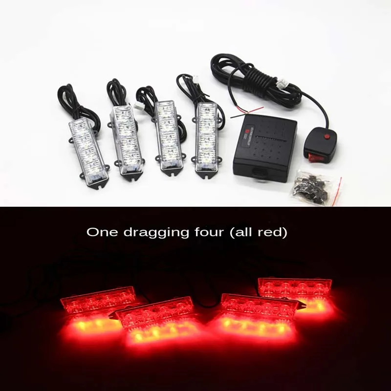 

4 IN 1 LED Strobe Police Lights For Car Emergency Grill Warning Lamp 12V Car Motorcycle Fireman Ambulance Flasher Fso Flashlight