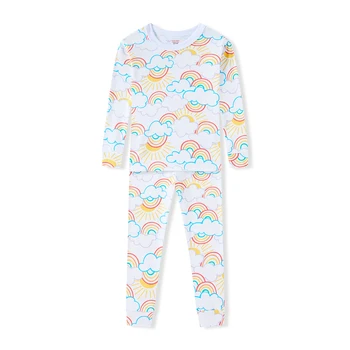 【NEW】Boys Girls Rainbow Pajamas 2-8Y - Super Soft Cotton Sleepwear Set Long Sleeve Home/Aircon Wear High Elasticity 4 Seasons