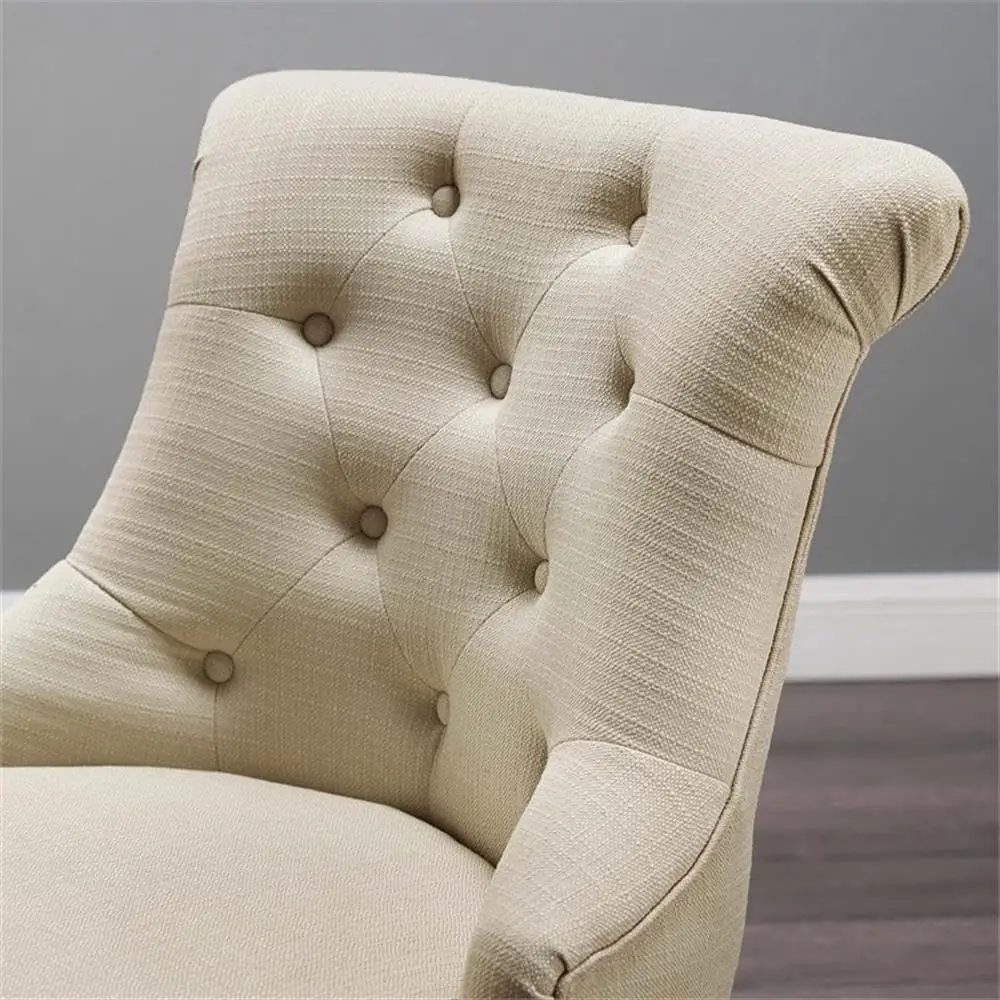 Sinclair Beige Upholstered Adjustable Office Chair in Cherry Wood Base 5