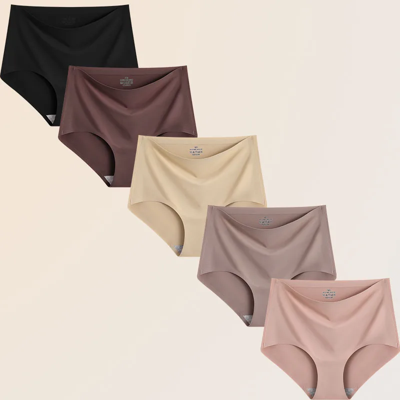 FINETOO 5Pcs Women's Panties Seamless Underwear Invisibles Briefs High Waist Full Coverage Breathable Moisture Wicking Underpant
