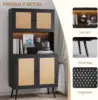 Rattan Kitchen Pantry Storage Cabinet with Power Outlets, LED Lights, Pegboard - 62.6" Tall Hutch Sideboard Buffet Cabinet, 5