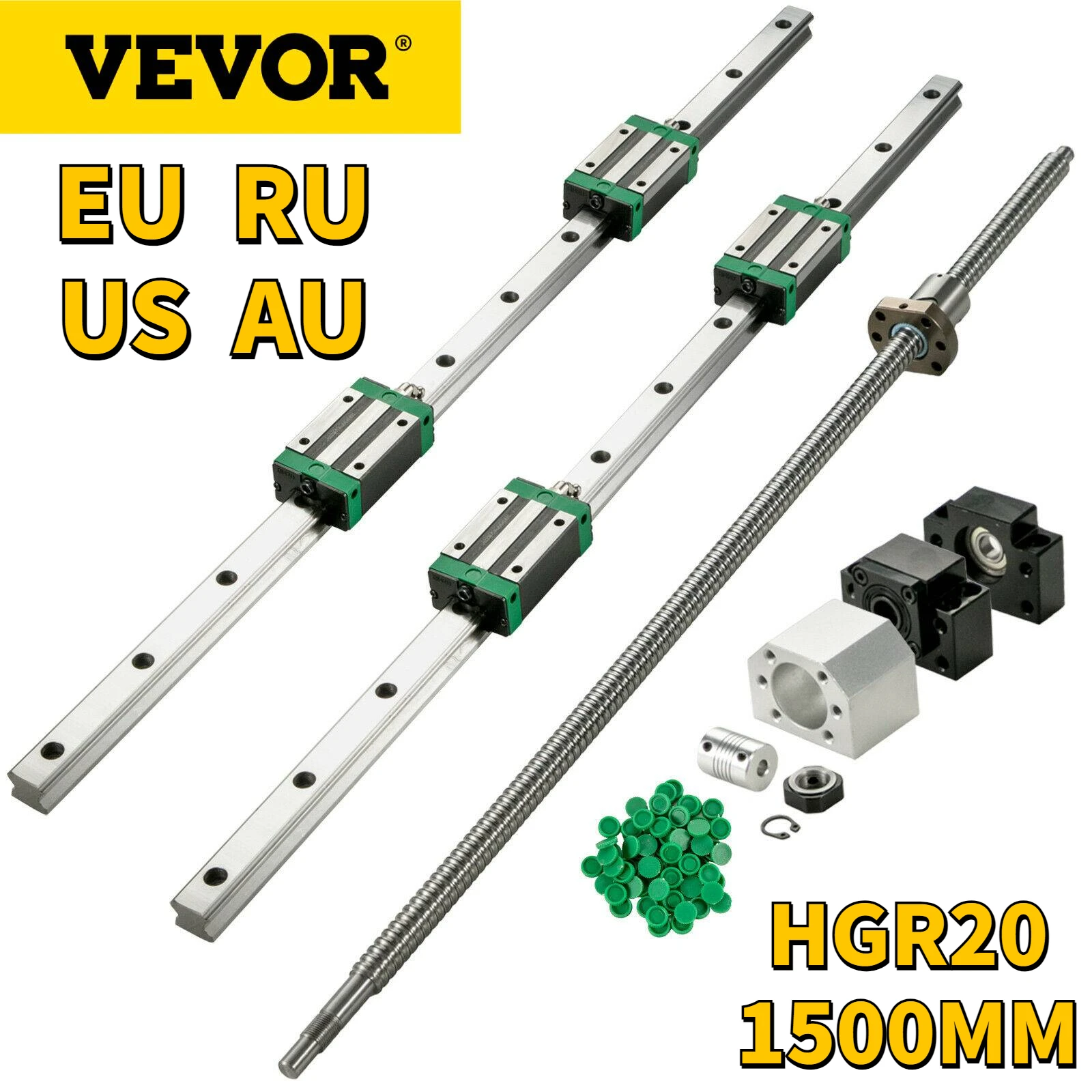 Vevor 2pcs Linear Guide Rails Hgr20 1500mm 4pcs Slide Blocks W/ Rm1605