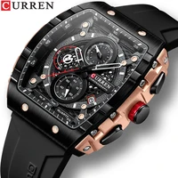 CURREN Luxury Brand Men's Wristwatches Sport Chronograph Quartz Silicone Bracelet Watches with Big Dial