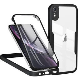 Ultimate 360° Protective Clear Case with Built-in Screen Protector - Full Body Rugged Shield for iPhone SE 2 (Black)