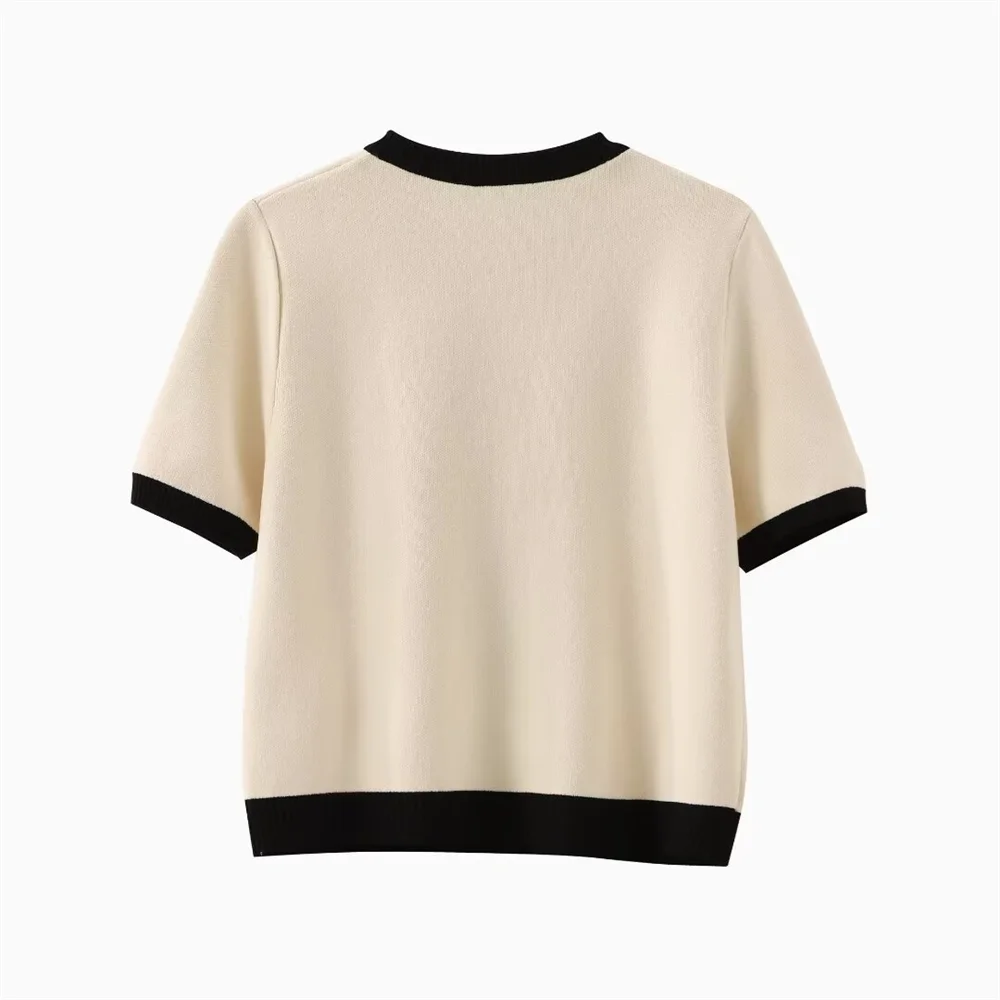 Spring New Women's Fashion and Elegance Slim Fit Versatile Knitted Spliced Short sleeved Coat