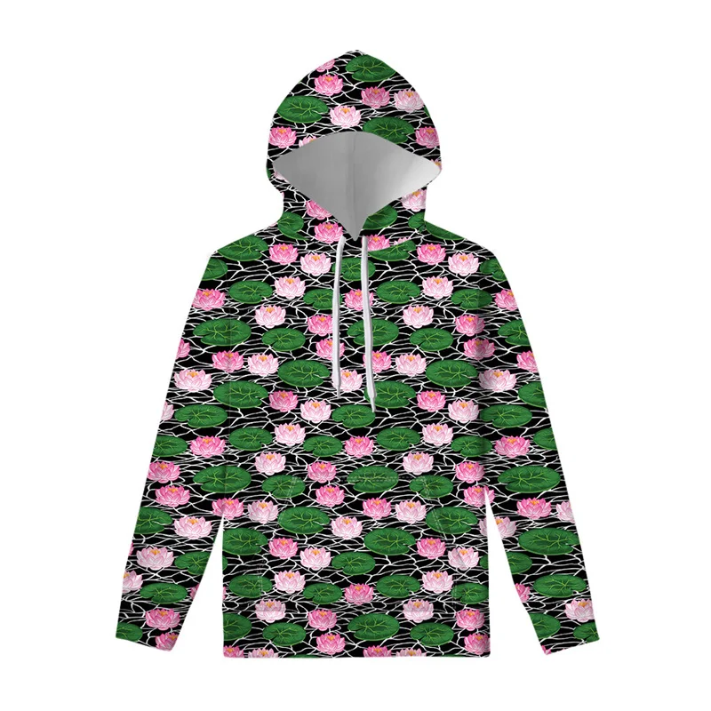 thumbnail image 1 of Sudadera con capucha con estampado 3D de hojas y flores de loto para hombre y mujer, sudadera con capucha floral de primavera y otoño, sudaderas de manga larga, camisetas informales, 1 of 4