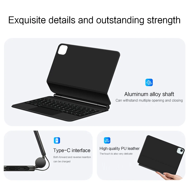 Huwei-teclado Mágico para o Novo Ipad Air Suporte Ajustável Luz de Fundo Touchpad Teclado Multilíngue Air 11 Air 11 2024 - Imagem 5