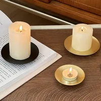 Multi Size Black Round Plate Candle Holder Artware Golden Iron Candlestick Wedding Birthday Christmas Party Aromatherapy Decor 3