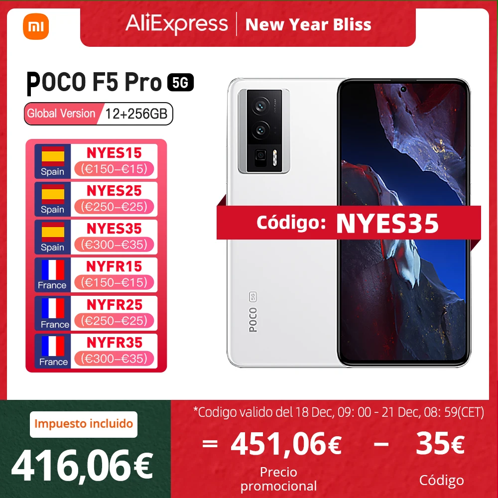 POCO F5 Pro Versión Global Snapdragon 8+ Gen 1 NFC 12+256GB 6.67″ AMOLED 120Hz 64MP Cámara Triple 30W Inalámbrica Rápida 67W Carga Turbo