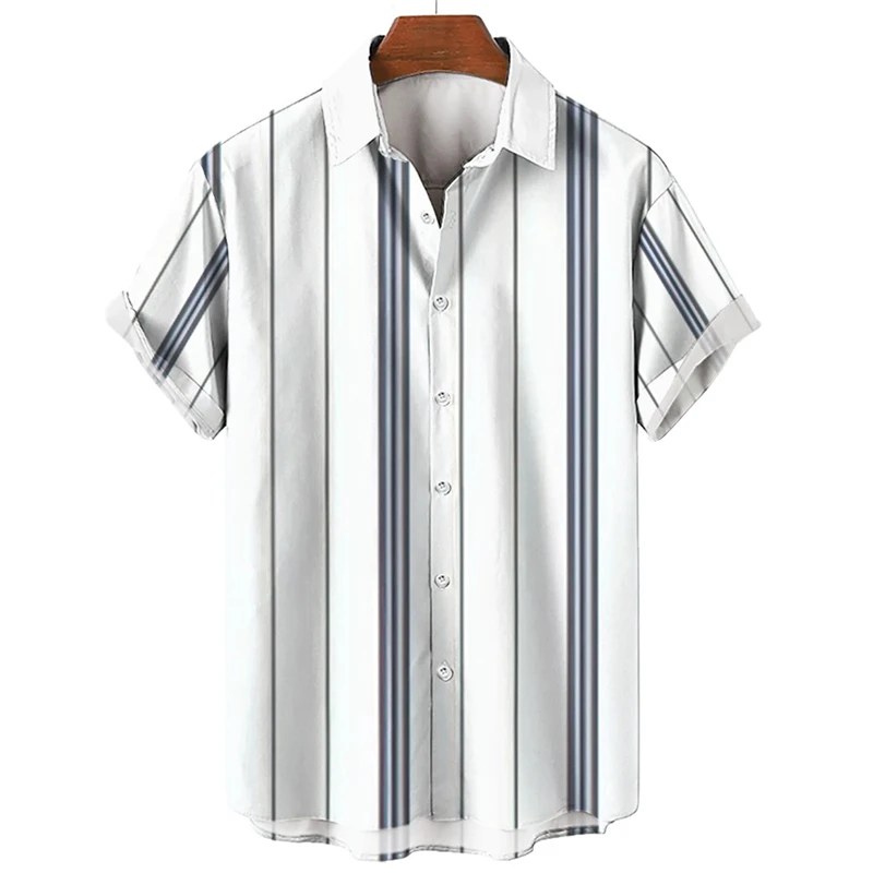 thumbnail image 1 of Camisa de moda con estampado de rayas, blusas de verano de gran tamaño para hombre, ropa informal de manga corta con botones, blusas de gran tamaño, camisas hawaianas, 1 of 5