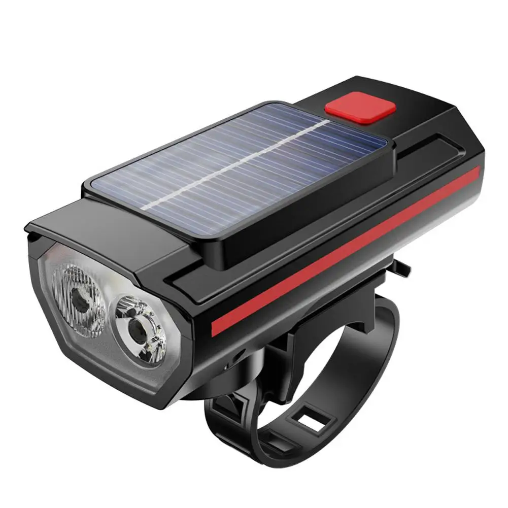 Solar Bike Front Lamp With Horn Dual Lamp Beads Super Warning Night Cycling Safety Brighteness Bicycle Headlight Waterproof E5C8 bike accessories