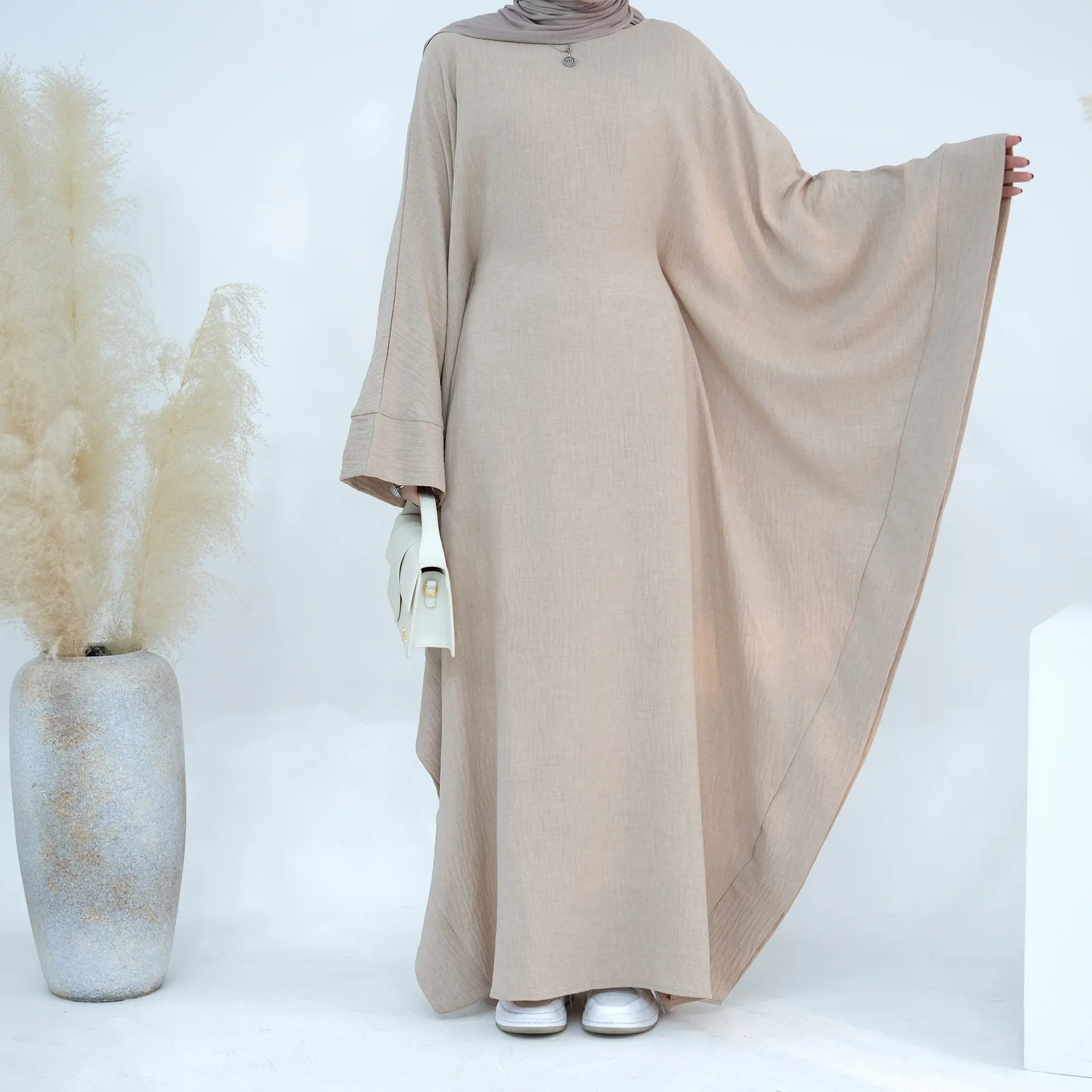 Muslim Batwing Sleeve Farasha Prayer Abaya Dress Inside Belt Women Abayas Gown Dubai Turkey Kaftan Ramadan Eid Islamic Clothes