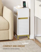 Набор из 2 прикроватных тумбочек, тонкий приставной столик со светодиодной подсветкой, 1 порт USB-A, 1 порт USB-C, с боковым открытым отделением для спальни — изображение 3