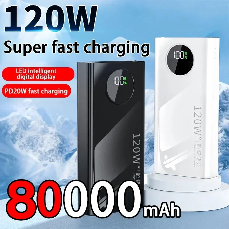 120W Power Bank Super Fast Charging 80000mah Ultralarge Capacity Mobile Power External Battery Iphone Xiaomi Samsung