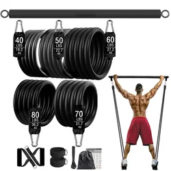 Heavy-Duty Booty Resistance Band Workout Set for Home Exercise and Gym Training (Bar and 300lbs-12pcs)