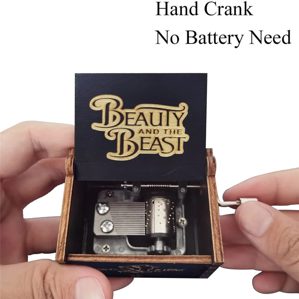 Wooden Music Box Beauty and Beast Hand Cranked Home Decoration Carved Musical Box Valentine's Day Birthday Gif 4