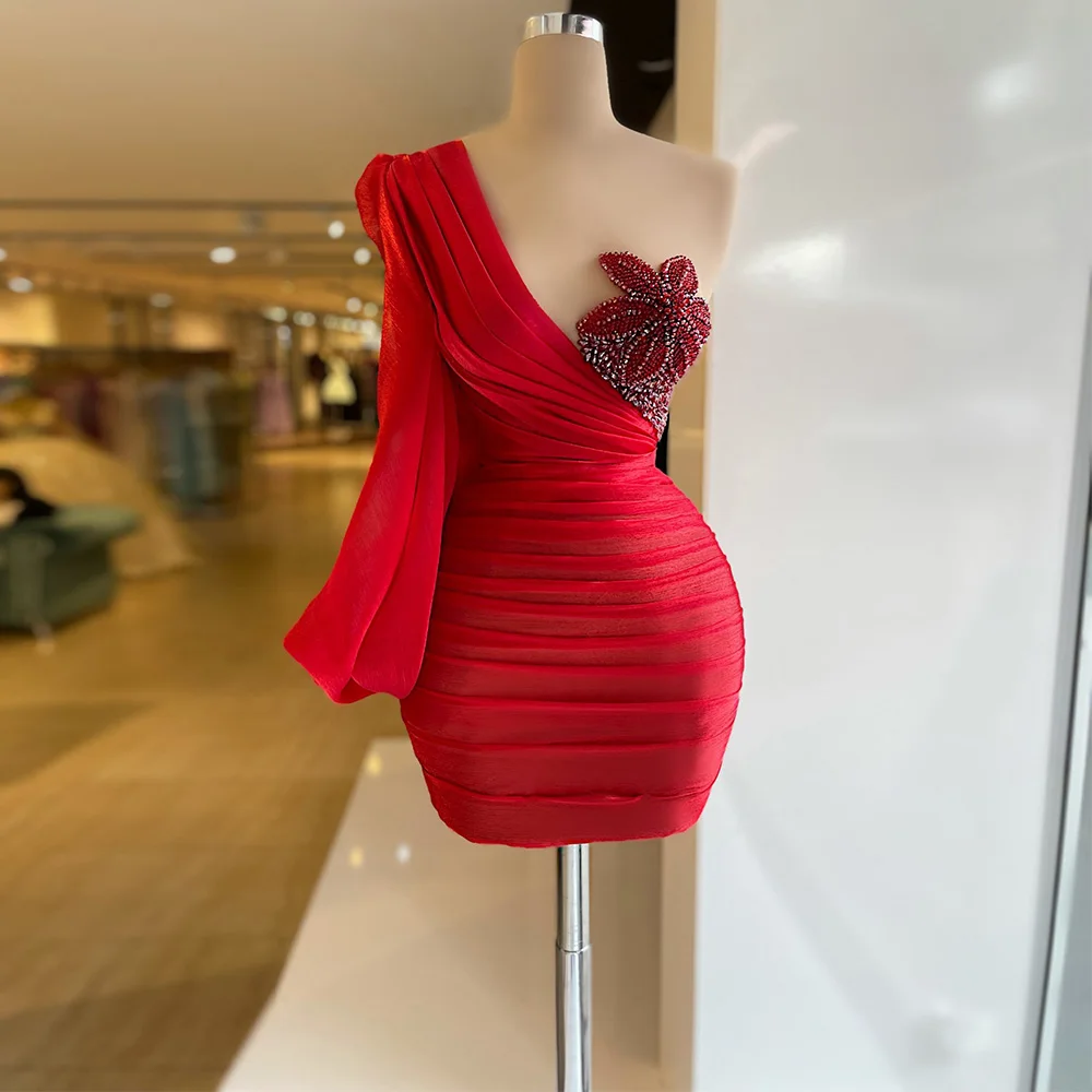 Evening Dresses Cocktail Dress Women's Cocktail Dress One Shoulder Short Gowns Beading Pleat