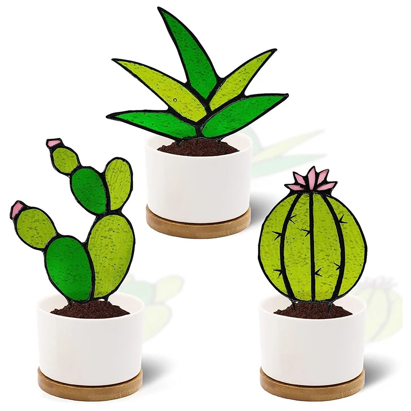 

Acrylic Cactus Garden Stakes 3 Pcs Cactus Plant Stem Statue Desert Cactus Home Decor For Outdoor Patio Lawn Yard