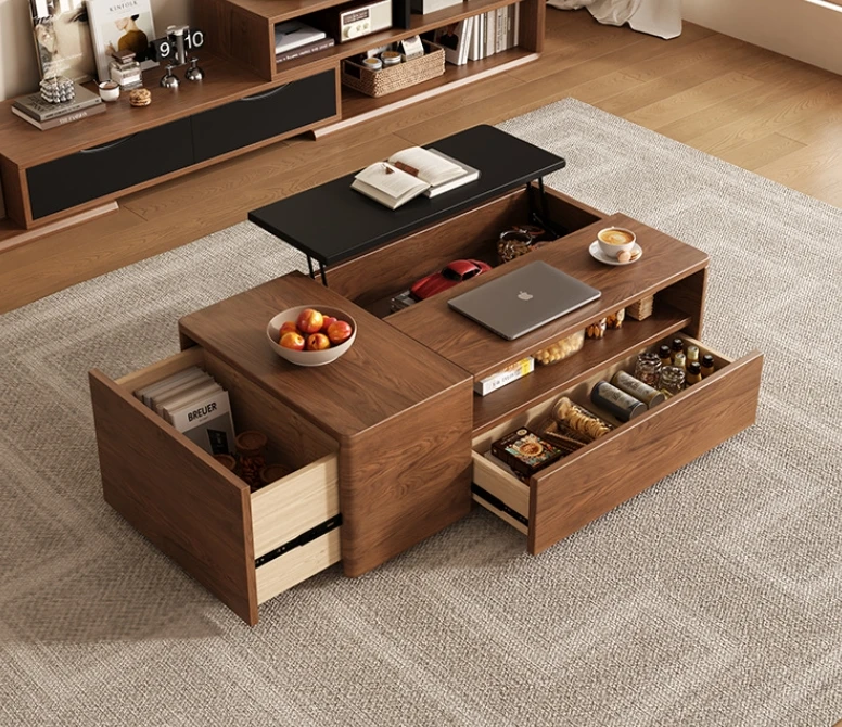 Lift up coffee table solid wood colour vintage style furniture small living room storage rectangular coffee table