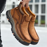 Men's Real Leather Ankle Boots Autumn Winter Mens Shoes Fashion Large Size Casual Boots Cowhide Men Genuine Leather Boots