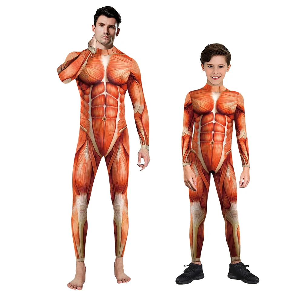 Funny Carnival Muscle Jumpsuit Outfits Hero Cosplay 3D Printing Anime Bodysuit Zentai Adult Halloween Purim Catsuit