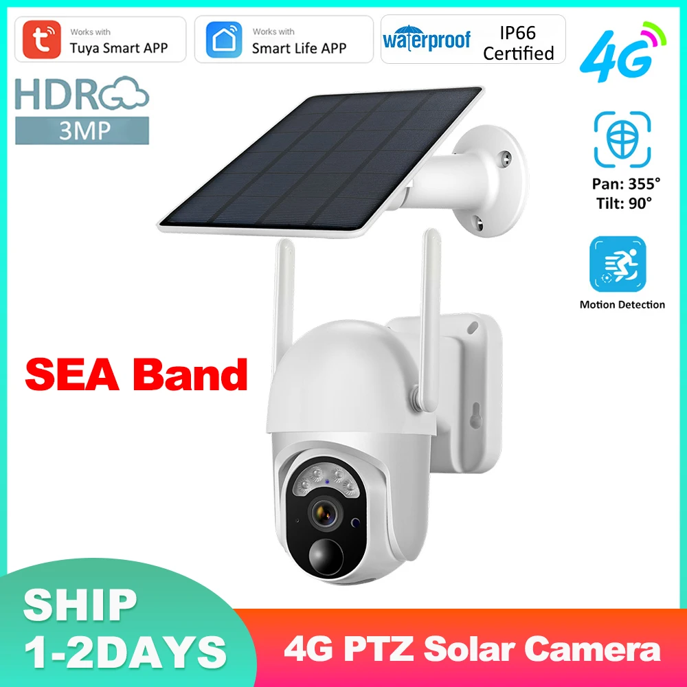 Tuya Smart 3MP 4G Solar Outdoor Camera Asean Band 10400mAh Battery 6W Solar Powered PTZ IP Camera Waterproof Motion Detection